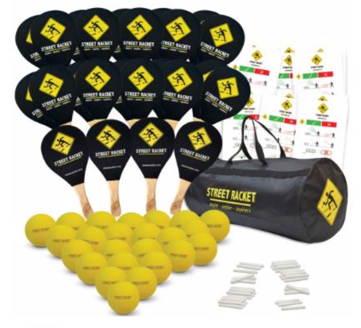 Street Racket School/Club Set — 24 racquets, 24 soft balls, bags and chalk